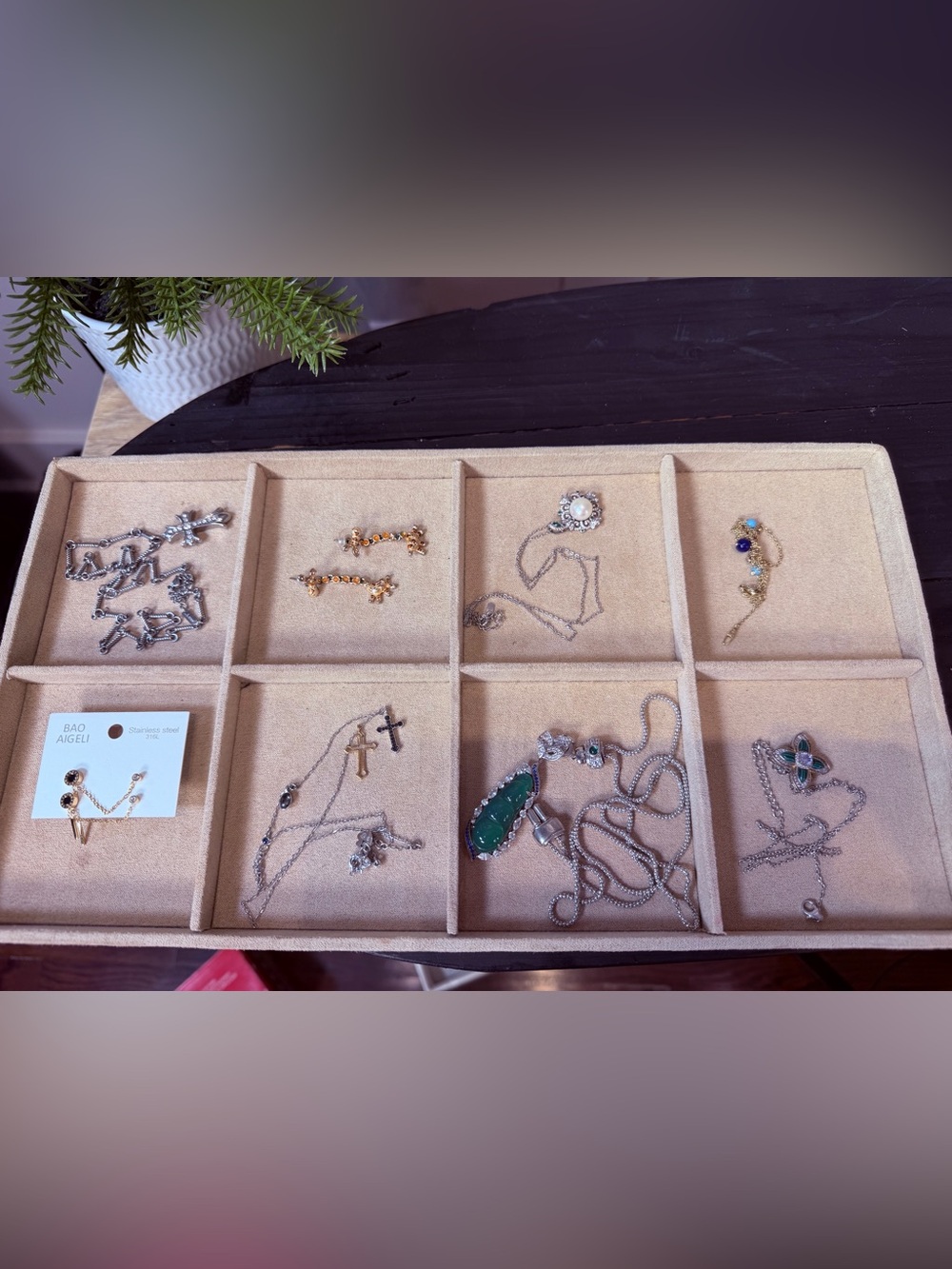 Beige Linen Jewelry Organizer Tray